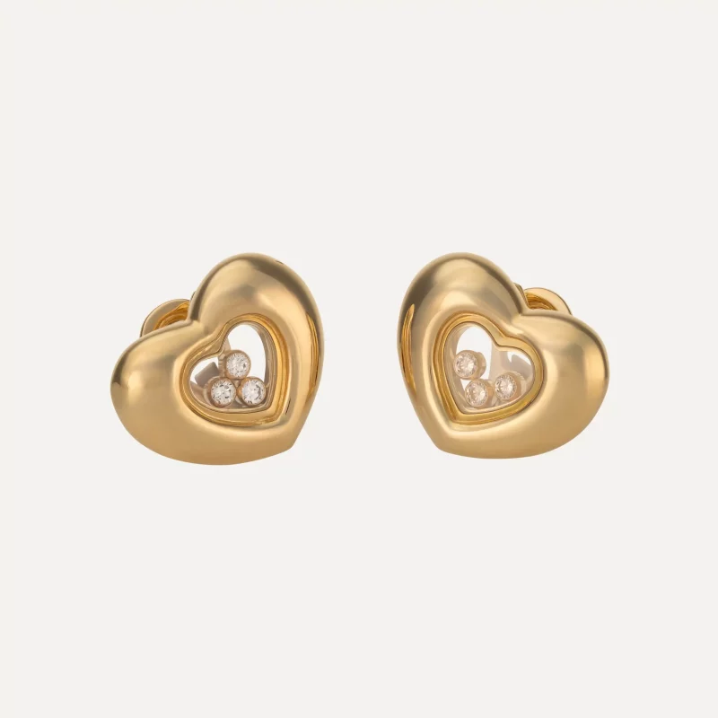 Brincos Chopard Happy Diamonds em ouro amarelo 18kt com diamantes móveis em forma de coração